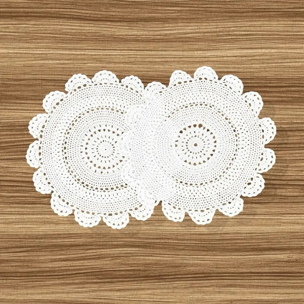 White Crochet Doilies Vtg Pair Round Lace 9.5